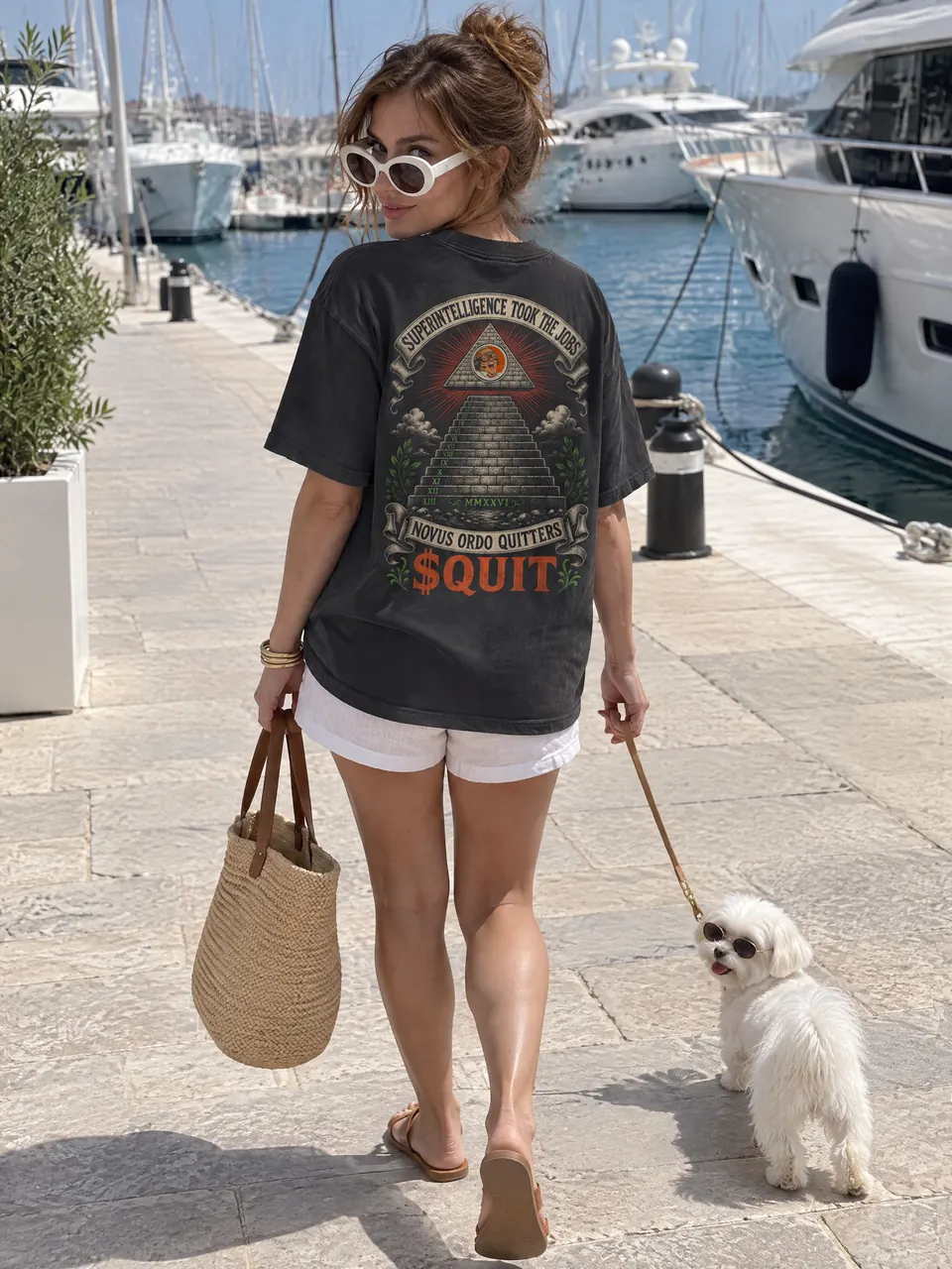 Luna wearing the Novus Ordo Quitters Tee