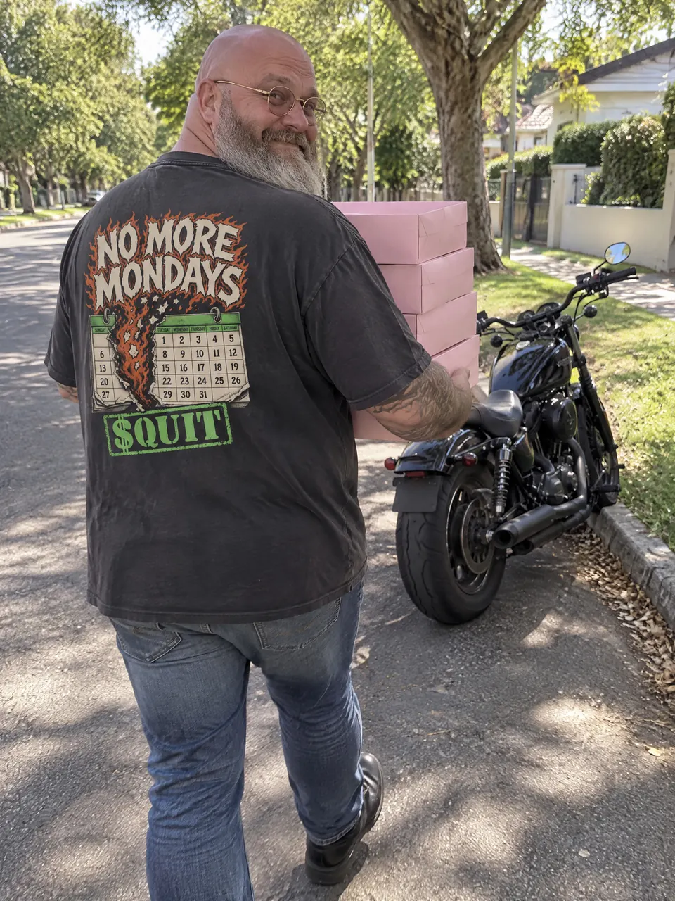 Big Randy wearing the No More Mondays Tee