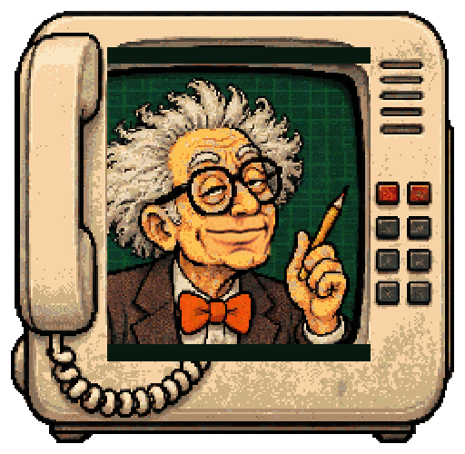 The Professor, the desk-phone portrait from the show.